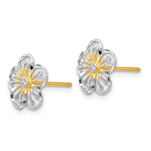 Image of 10mm 14K Yellow Gold and Rhodium Polished and Shiny-Cut Post Earrings