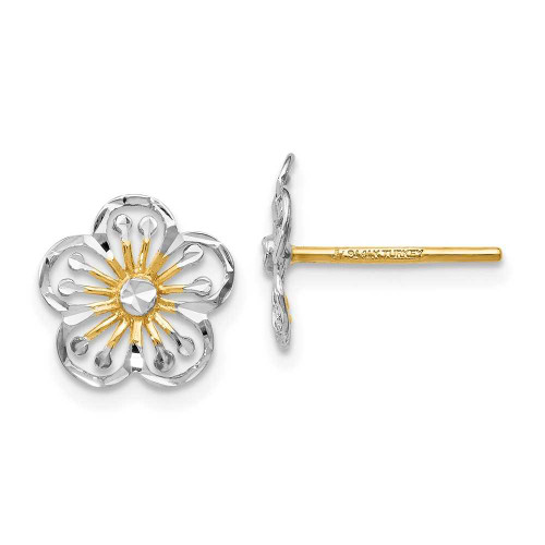 Image of 10mm 14K Yellow Gold and Rhodium Polished and Shiny-Cut Post Earrings