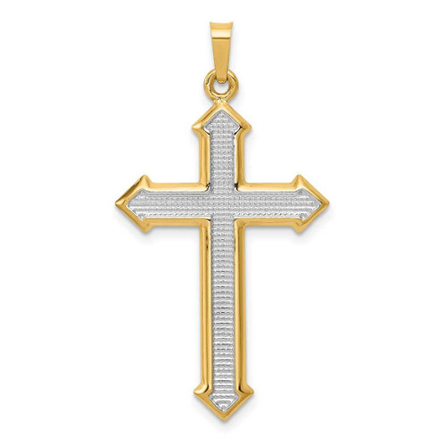 Image of 14K Yellow Gold and Rhodium Polished and Textured Passion Cross Pendant