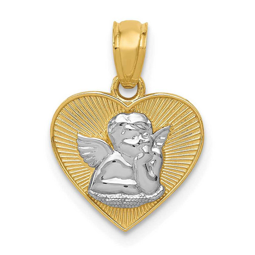 Image of 14K Yellow Gold and Rhodium Polished Guardian Angel In Heart Pendant