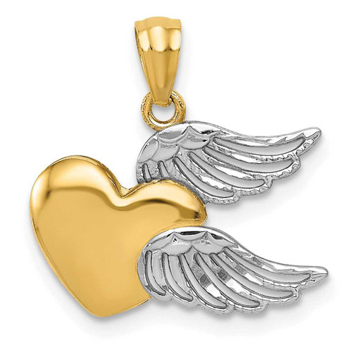 Image of 14K Yellow Gold and Rhodium Polished Heart w/ Wings Pendant