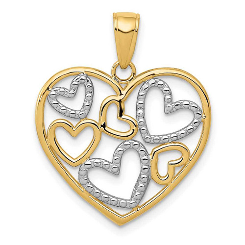 Image of 14K Yellow Gold and Rhodium Polished Hearts Inside Heart Pendant