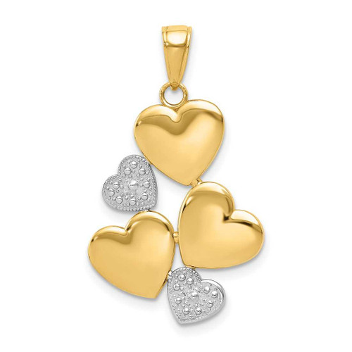Image of 14K Yellow Gold and Rhodium Polished Hearts Pendant K5176