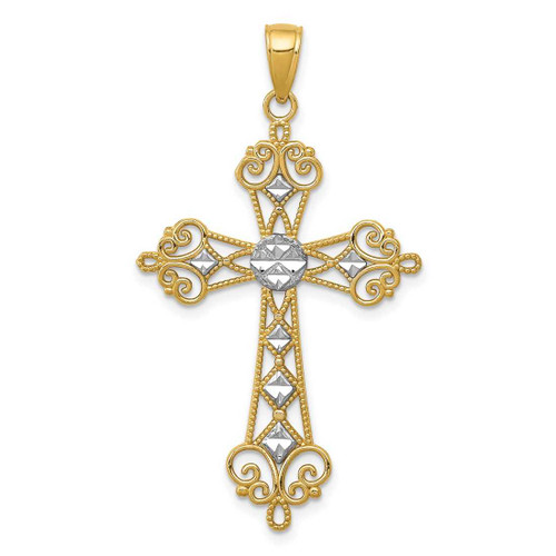 Image of 14K Yellow Gold and Rhodium Polished Shiny-Cut Cut-Out Cross Pendant