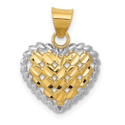 Image of 14K Yellow Gold and Rhodium Polished Shiny-Cut Heart Pendant