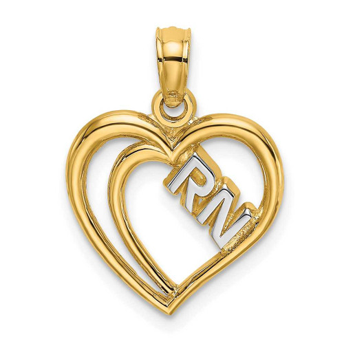 Image of 14K Yellow Gold and Rhodium RN Inside Double Hearts Pendant