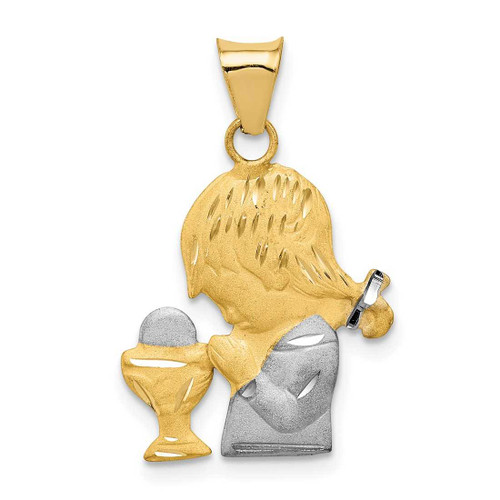 Image of 14K Yellow Gold and Rhodium Satin & Polished Shiny-Cut Girl Communion Pendant