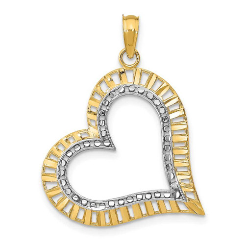 Image of 14K Yellow Gold and Rhodium Shiny-Cut & 2-D Large Tilted Heart Pendant