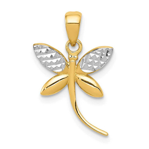 Image of 14K Yellow Gold and Rhodium Shiny-Cut and Polished Dragonfly Pendant
