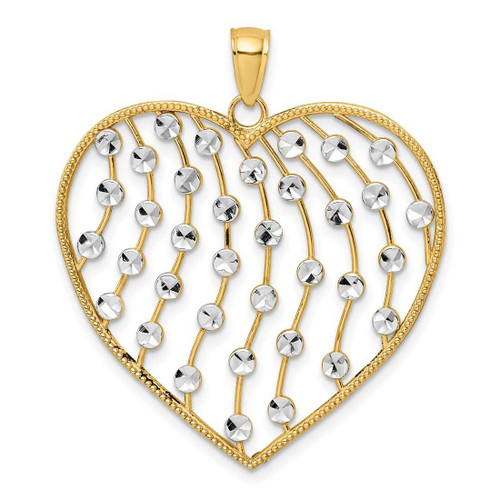Image of 14K Yellow Gold and Rhodium Shiny-Cut Beaded Heart Pendant
