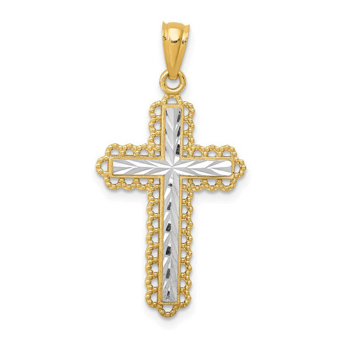 Image of 14K Yellow Gold and Rhodium Shiny-Cut Budded Cross Pendant