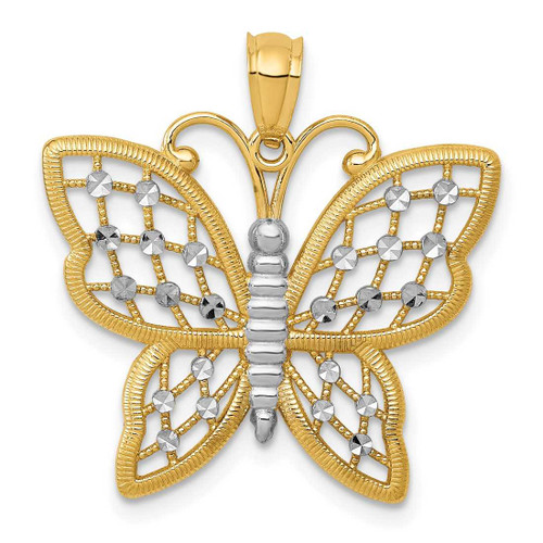Image of 14K Yellow Gold and Rhodium Shiny-Cut Butterfly Pendant D3374