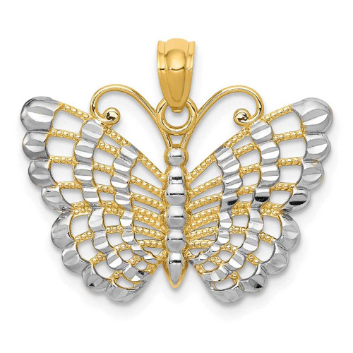 Image of 14K Yellow Gold and Rhodium Shiny-Cut Butterfly Pendant K3236