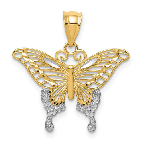 Image of 14K Yellow Gold and Rhodium Shiny-Cut Butterfly Pendant K4841
