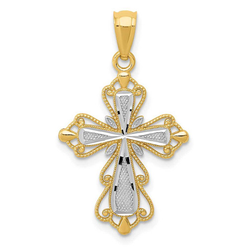 Image of 14K Yellow Gold and Rhodium Shiny-Cut Cross Pendant C4253