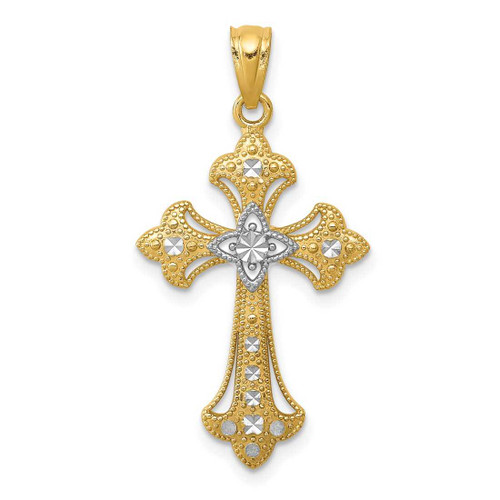 Image of 14K Yellow Gold and Rhodium Shiny-Cut Cross Pendant C4511