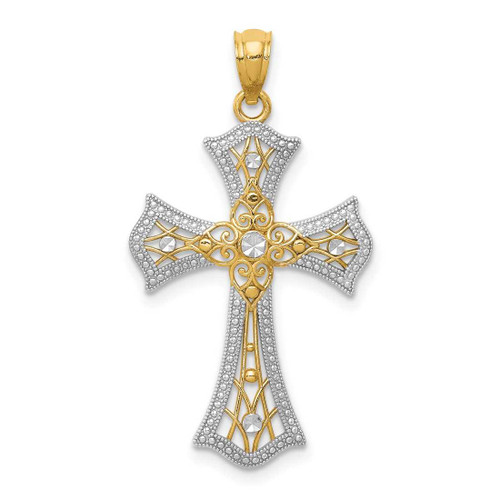 Image of 14K Yellow Gold and Rhodium Shiny-Cut Cross Pendant C4516