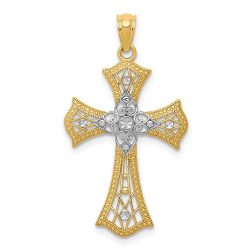 Image of 14K Yellow Gold and Rhodium Shiny-Cut Cross Pendant C4517