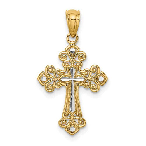 Image of 14K Yellow Gold and Rhodium Shiny-Cut Cross Pendant C4695