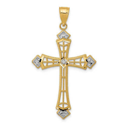 Image of 14K Yellow Gold and Rhodium Shiny-Cut Cross Pendant K6275