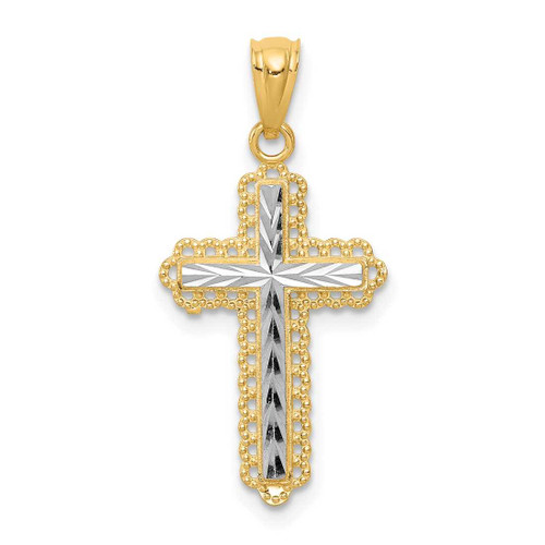 Image of 14K Yellow Gold and Rhodium Shiny-Cut Cross Pendant XR1230