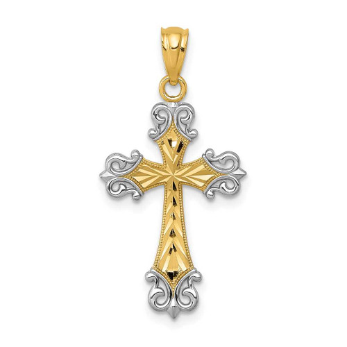 Image of 14K Yellow Gold and Rhodium Shiny-Cut Cross Pendant XR917