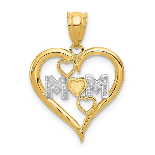 Image of 14K Yellow Gold and Rhodium Shiny-Cut Mom Heart Pendant