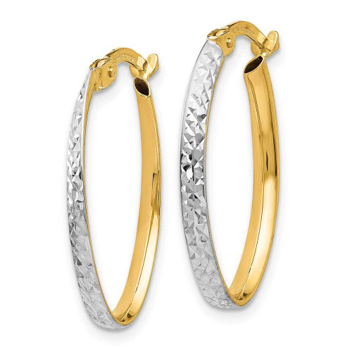 Image of 23mm 14K Yellow Gold and Rhodium Shiny-Cut Oval Hoop Earrings