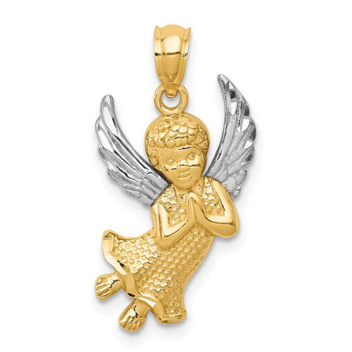 Image of 14K Yellow Gold and Rhodium Shiny-Cut Praying Angel Pendant