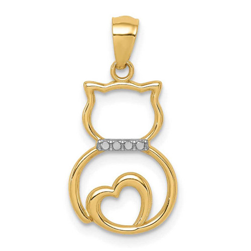 Image of 14K Yellow Gold and Rhodium Shiny-Cut Sitting Cat Pendant