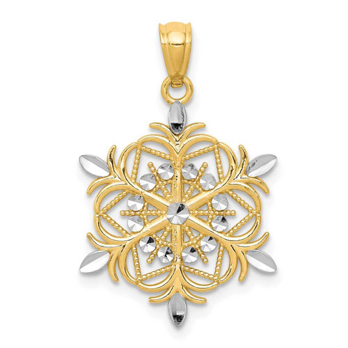 Image of 14K Yellow Gold and Rhodium Shiny-Cut Snowflake Pendant