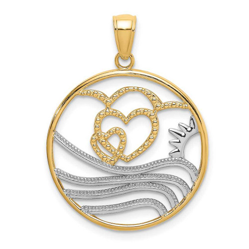 Image of 14K Yellow Gold and Rhodium Sun, Hearts & Water In Round Frame Pendant