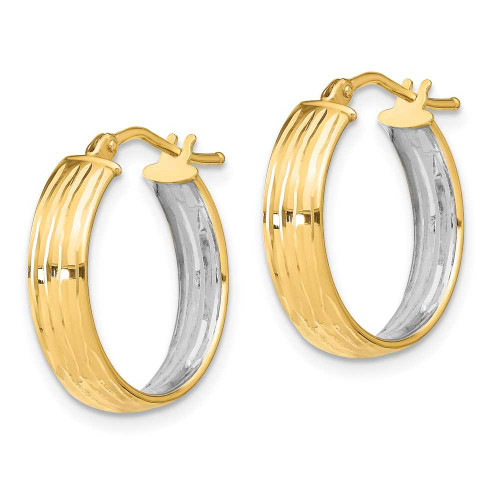Image of 18.9mm 14K Yellow Gold and Rhodium Textured Polished Hoop Earrings