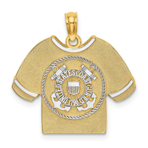 Image of 14K Yellow Gold and Rhodium US Coast Guard T-Shirt w/ Emblem Pendant