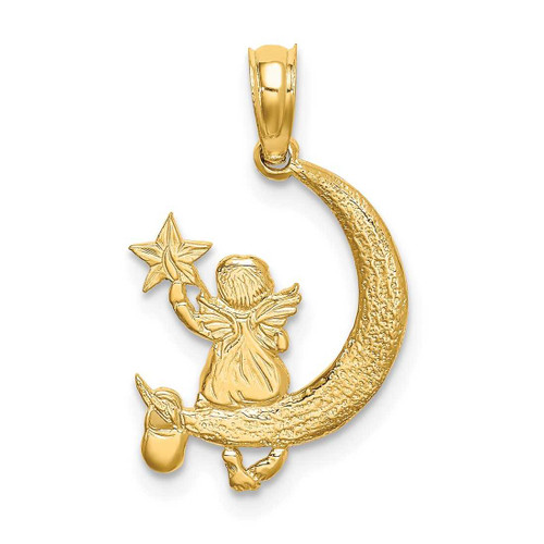 Image of 14K Yellow Gold Angel Holding A Star On A Half Moon Pendant