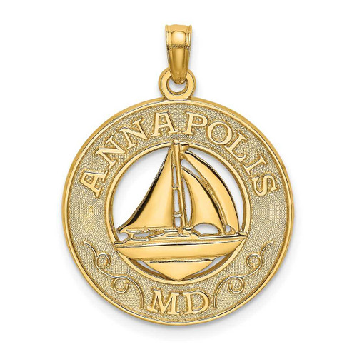 Image of 14K Yellow Gold Annapolis, MD Round Frame w/ Sailboat Pendant