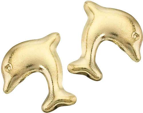 Image of 14K Yellow Gold Baby Dolphin Screwback Stud Earrings
