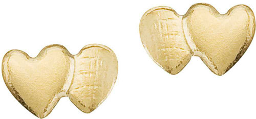 Image of 14K Yellow Gold Baby Double Heart Screwback Stud Earrings