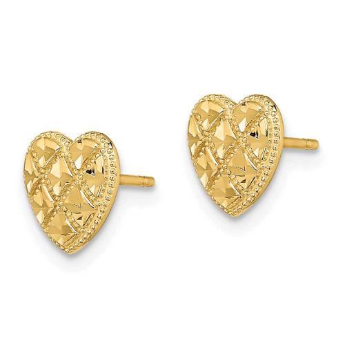 Image of 8mm 14K Yellow Gold Bead-Design & Shiny-Cut Heart Stud Earrings