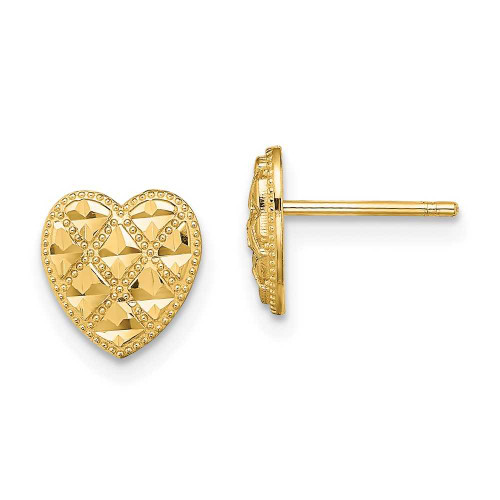 Image of 8mm 14K Yellow Gold Bead-Design & Shiny-Cut Heart Stud Earrings