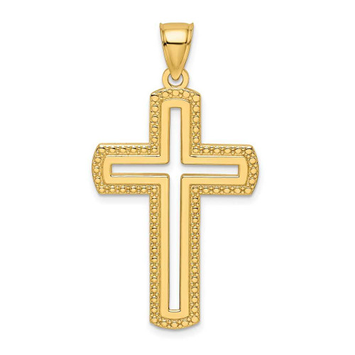 Image of 14k Yellow Gold Beaded & Polished Cross Pendant K9891