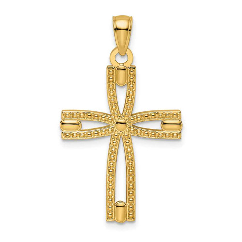 Image of 14k Yellow Gold Beaded & Polished Cross Pendant K9904