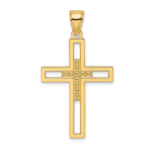 Image of 14k Yellow Gold Beaded & Polished Double Cross Pendant K9893