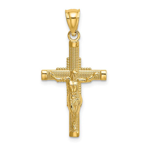 Image of 14K Yellow Gold Beaded Accent w/ Cross Behind Crucifix Pendant K8579