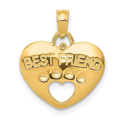 Image of 14K Yellow Gold Best Friend On Heart w/ Cut-Out Paw Pendant