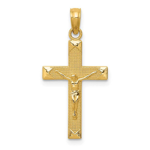 Image of 14K Yellow Gold Beveled Tipped Crucifix Pendant