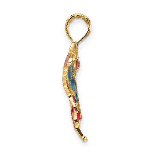 Image of 14K Yellow Gold Blue & Pink Enameled Butterfly Pendant