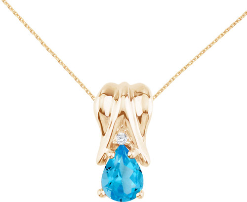 14K Yellow Gold Blue Topaz & Diamond Pear-Shaped Pendant (Chain NOT included)