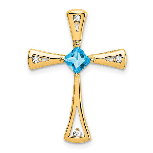 Image of 14k Yellow Gold Blue Topaz and Diamond Cross Pendant