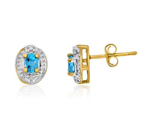 14K Yellow Gold Blue Topaz Earrings with Diamonds